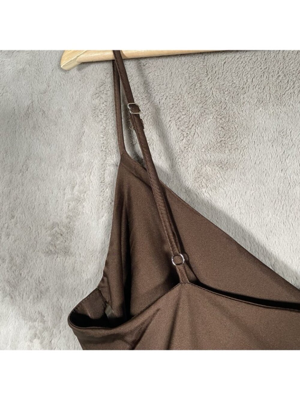 Windsor Satin Cowl Neck Midi Slip Dress M Chocolate Brown Slit Spaghetti Strap - Picture 8 of 15